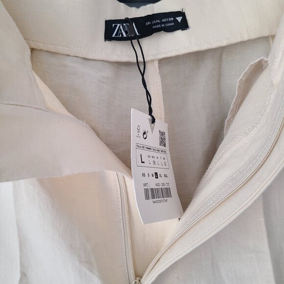 ZARA Limited Edition Linen High Waisted Wide Leg Trousers Size L (very long) - Picture 3 of 4